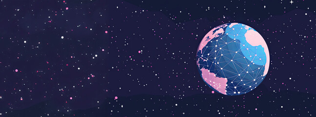 Naklejka premium Planet earth with global network connected in space, banner hero image