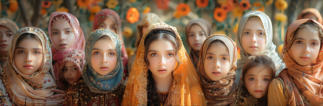 group of friends dressed in traditional Islamic clothing for EidalAdha posing with a beautifully decorated backdrop Focus Stacking and RealTime Eye AF ensure sharp detailed imagery