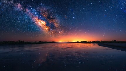 A breathtaking shot of the Milky Way over a river delta.