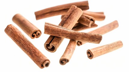 flying cinnamon sticks isolated on white background levitating spice ingredient cut out photo