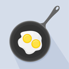 Fried eggs on frying pan vector illustration