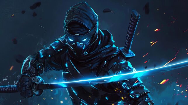 futuristic ninja warrior with hightech gear character concept illustration