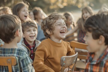 Fototapeta premium Happy Children Laughing Outdoors Together