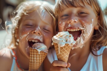Joyful Kids Enjoying Ice Cream Treats
