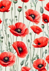 Poppies background. Pastel style. AI generated illustration