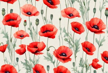 Obraz premium Poppies background. Pastel style. AI generated illustration