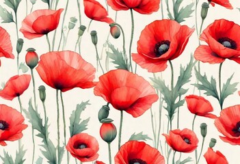 Fototapeta premium Poppies background. Pastel style. AI generated illustration