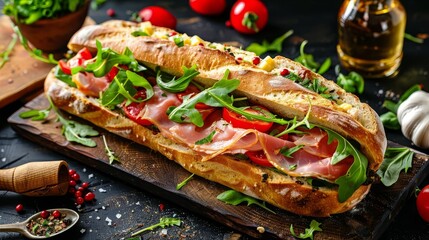 homemade italian sub sandwich with fresh ingredients trendy food photography