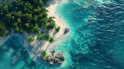 Obraz premium Breathtaking Aerial Vista: Tropical Island Paradise with Crystal Clear Turquoise Waters and Sandy Beaches