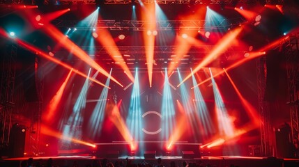 live concert stage with circular lighting truss electronic music festival setup