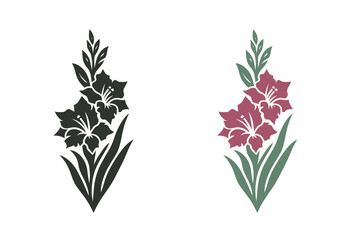 Gladiolus flower set. Vector logo, icon, symbol
