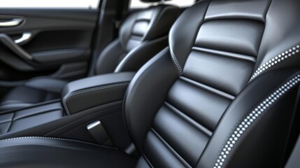 luxurious modern black leather car seat interior with elegant stitching details and comfortable headrest realistic 3d rendering