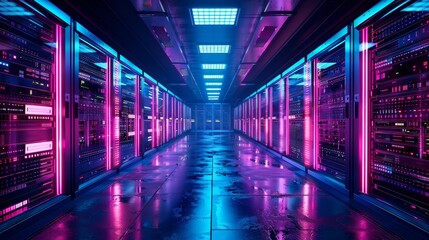 A massive, neon-lit data center, where hackers and cyberpunks infiltrate the virtual world, battling against oppressive corporations and government