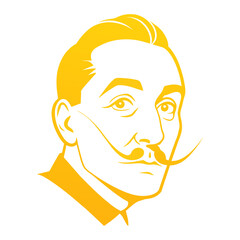 A yellow and white drawing of a man with a mustache and no expression