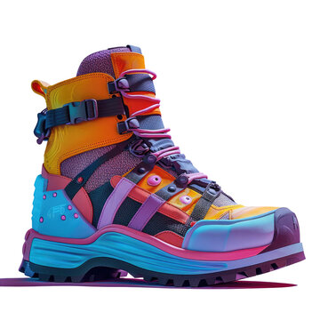 Blue and black strap rock climbing shoes with unique text pattern