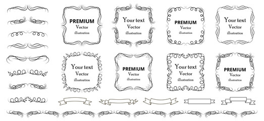 Calligraphic design elements . Decorative swirls or scrolls, vintage frames , flourishes, labels and dividers. Retro vector illustration