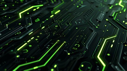 Sleek futuristic background with a dark black backdrop and neon green circuitry.