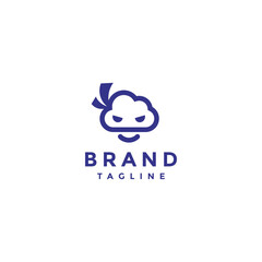 Happy Cloud Ninja Smile Logo Design. Cloud Icon Shaped Ninja Head Logo Design.