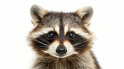 Obraz premium Portrait of a cute and funny raccoon closeup on white background