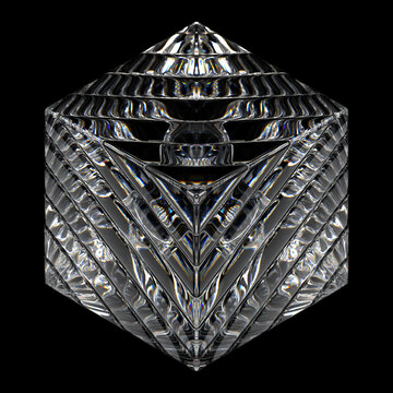 Graphic Design Poster Abstract Geometric Crystal Prism with Colorful Reflections - 3D Glass Cube with Futuristic Symmetry and Iridescent Light Spectrum