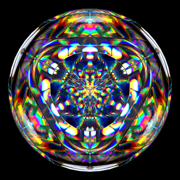 Graphic Design Poster Abstract Geometric Crystal Prism with Colorful Reflections - 3D Glass Cube with Futuristic Symmetry and Iridescent Light Spectrum