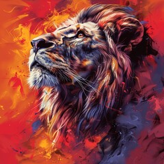 illustration of a lion's head on a dark background