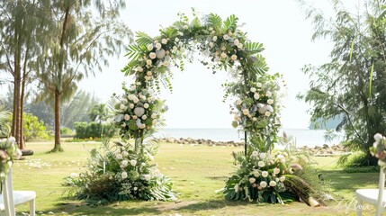 Fototapeta premium romantic floral wedding arch with delicate blooms and greenery photo cutout