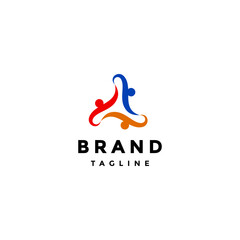 Colorful Three People Hand in Hand Logo Design. Color Harmony Three People Holding Hands Logo Design.