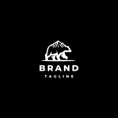 Strong Bear Carrying Mountain Logo Design. Silhouette of a Bear With Mountains On Its Back Logo Design.