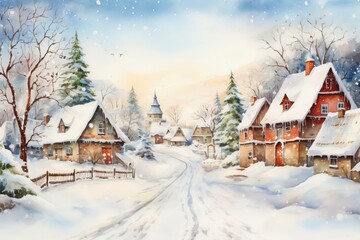 Fototapeta premium winter landscape with house and snow, generative ai