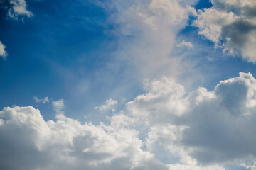 captured in a close-up heavenly landscape with white mist in the sky and sunlight.