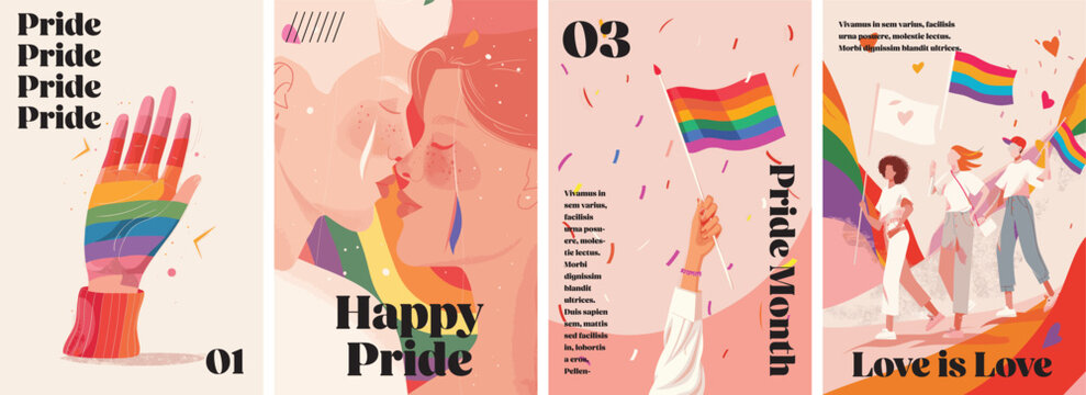 Gay pride month poster design collection. Set of banners for LGBTQ pride celebration