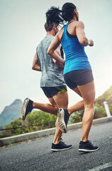 Couple, people and running for fitness, workout and exercise for health in Brazil. Relationship,...