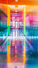 Obraz premium Brightly colored blurred school hallway