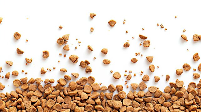 scattered dry cat food kibbles on white background aigenerated photo illustration