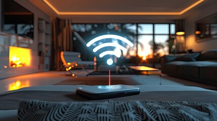 Fototapeta premium router wifi device in the center of modern living room