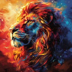 illustration of a lion's head on a dark background