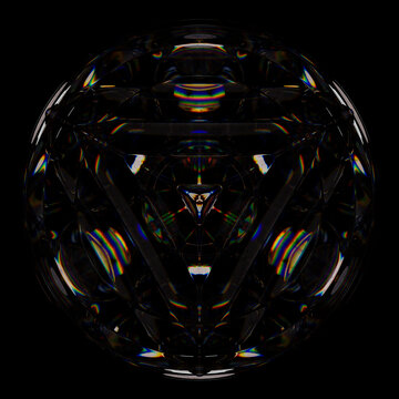 Graphic Design Poster Abstract Geometric Crystal Prism with Colorful Reflections - 3D Glass Cube with Futuristic Symmetry and Iridescent Light Spectrum