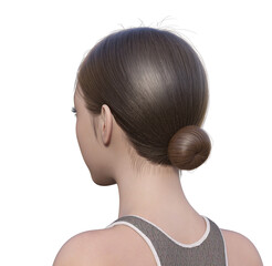 若い日本人女性の斜め後ろの3Dイラスト 上半身バストアップの後ろ姿