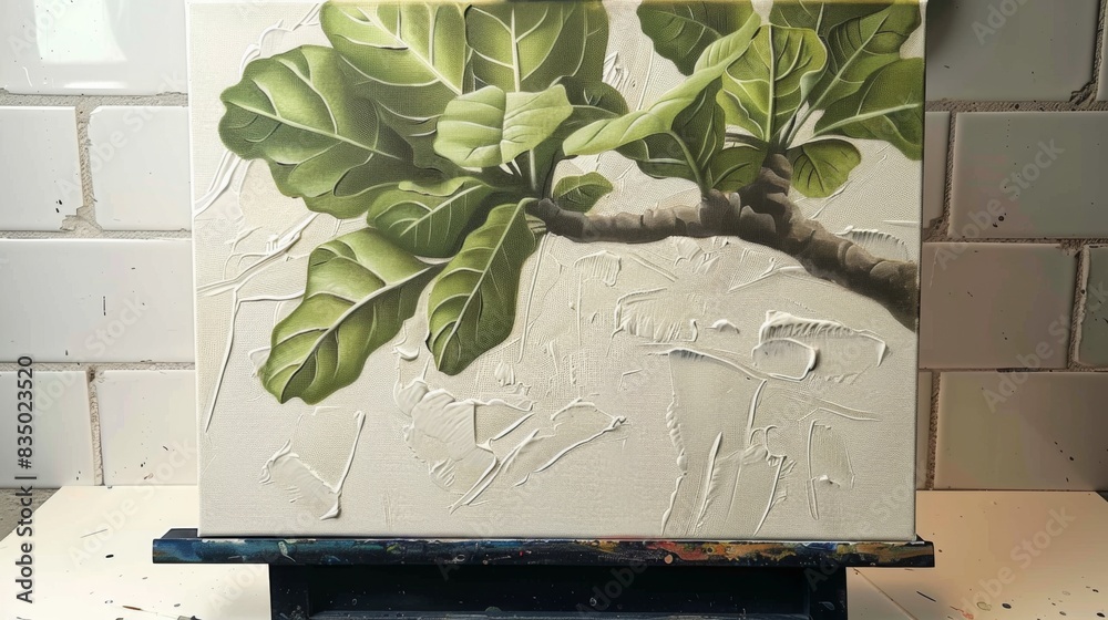 Wall mural A painting of a leafy branch with a white background