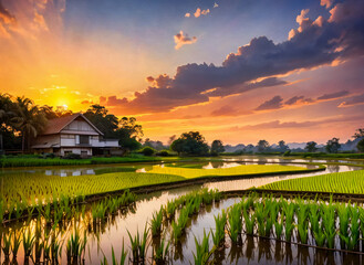 Obraz premium sunset over the river