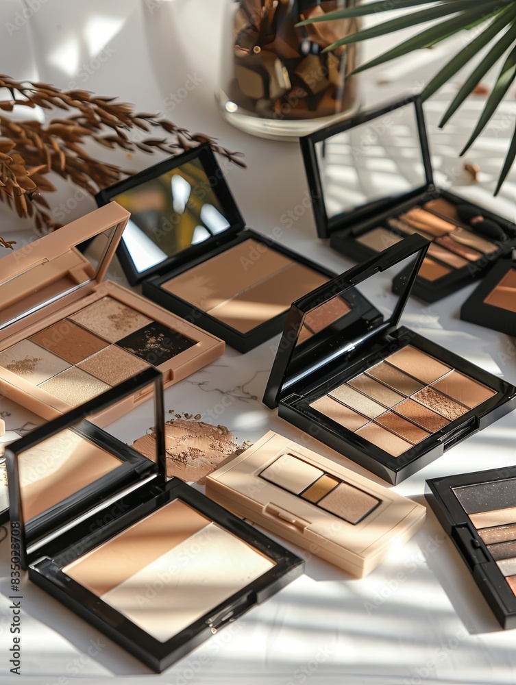 Aufkleber a collection of contouring and highlighting palettes, organized and displayed on a white surface wit
