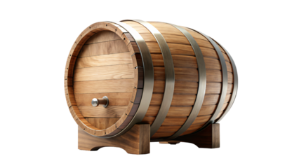 Isolated on white, a vintage wooden barrel for storing wine, beer, or other aged alcoholic drinks