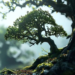 Majestic Oak Silhouette: Detailed Branch Structure