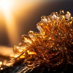 Liquid Gold: Glistening Water Droplets Bathed in Sunlight
