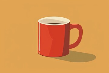 Fototapeta premium Minimalistic illustration of a red coffee mug on a beige background, perfect for design, coffee shop branding, and morning routine concepts.