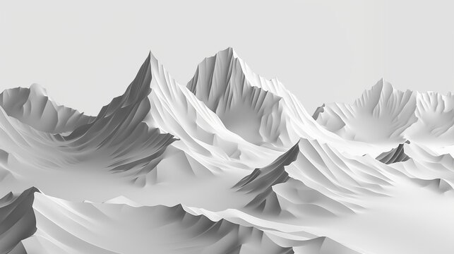 Minimalistic ing of abstract gray mountains, showcasing sharp ridges and peaks in a serene, monochromatic setting.