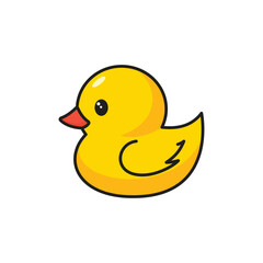 Yellow duckling in cartoon style, rubber duck. Vector illustration isolated on white background.