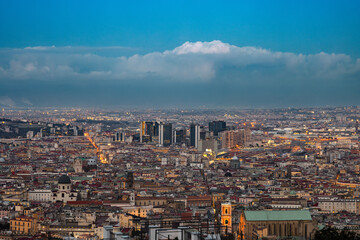 Blue hour cityscape of Naples from above