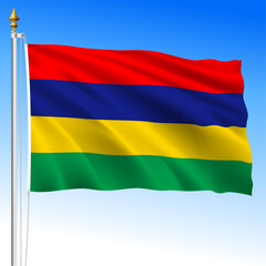 Mauritius, official national waving flag, african country, vector illustration